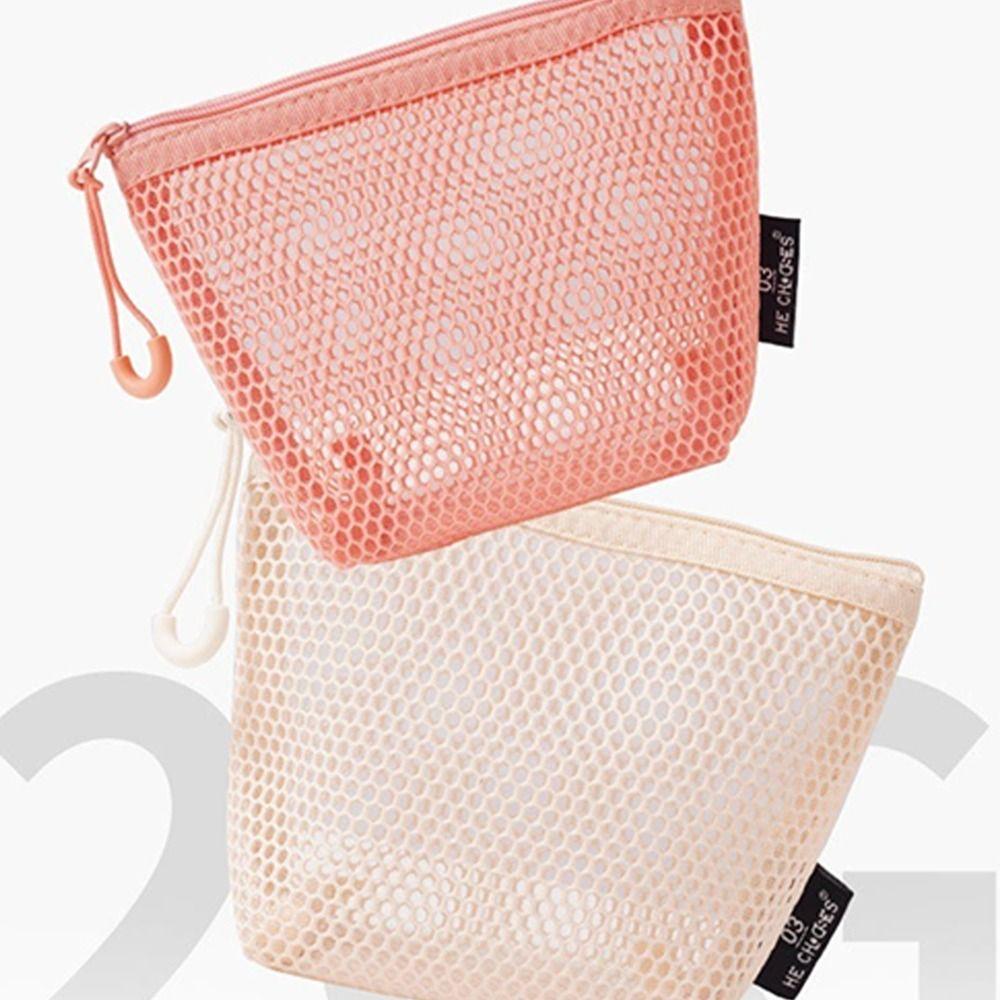 Mesh Cosmetic Bag Dopamine Sundries Storage Pouch Portable Zipper Coin Purse  Travel