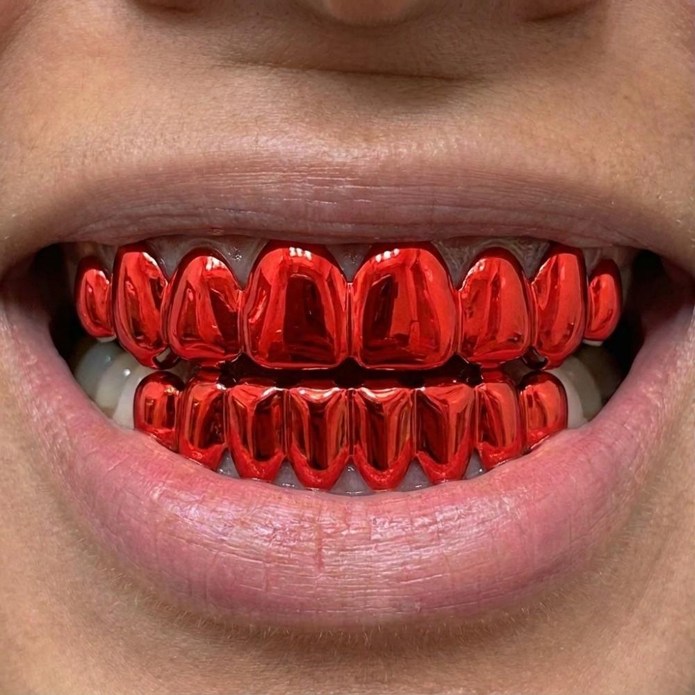 2pcs/set Glossy Finish Teeth Grillz Caps Anti Slip Teeth Jewelry Halloween
