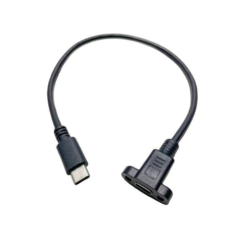 1 шт. Кабель-удлинитель USB Type-C (папа-мама) для крепления на панель с разъемом-фиксатором на винте, 0,3/0,5/1/1,5 метра