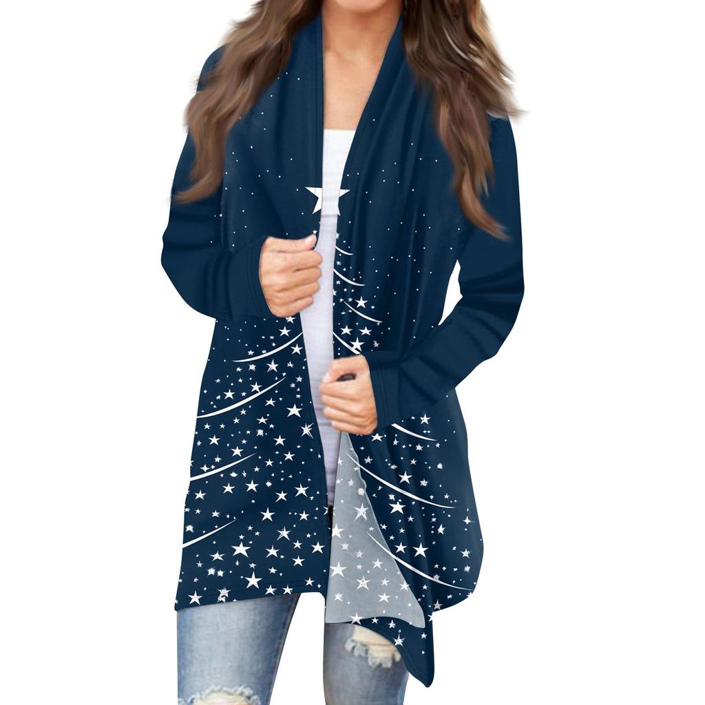 Женская модная рождественская куртка с принтом, повседневный кардиган с длинным рукавом, пальто