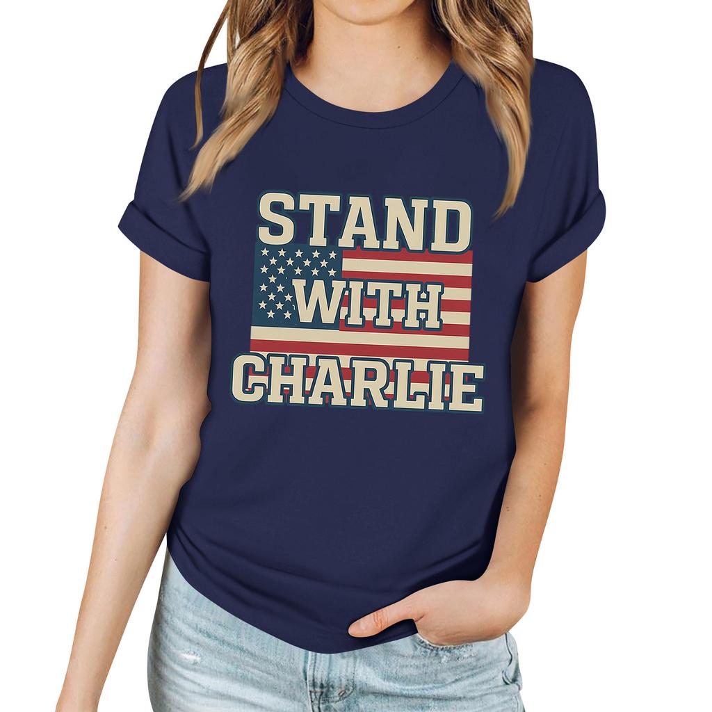 Women's Casual Printed T-Shirt Round Neck Pullover Short Sleeve Top