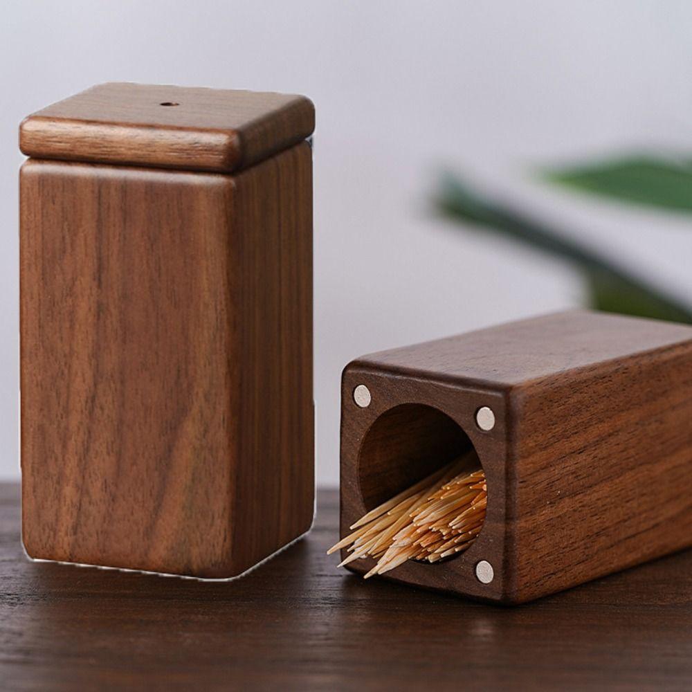 High-end Black Walnut Wood Toothpick Box Toothpick Dispenser Container Living Room