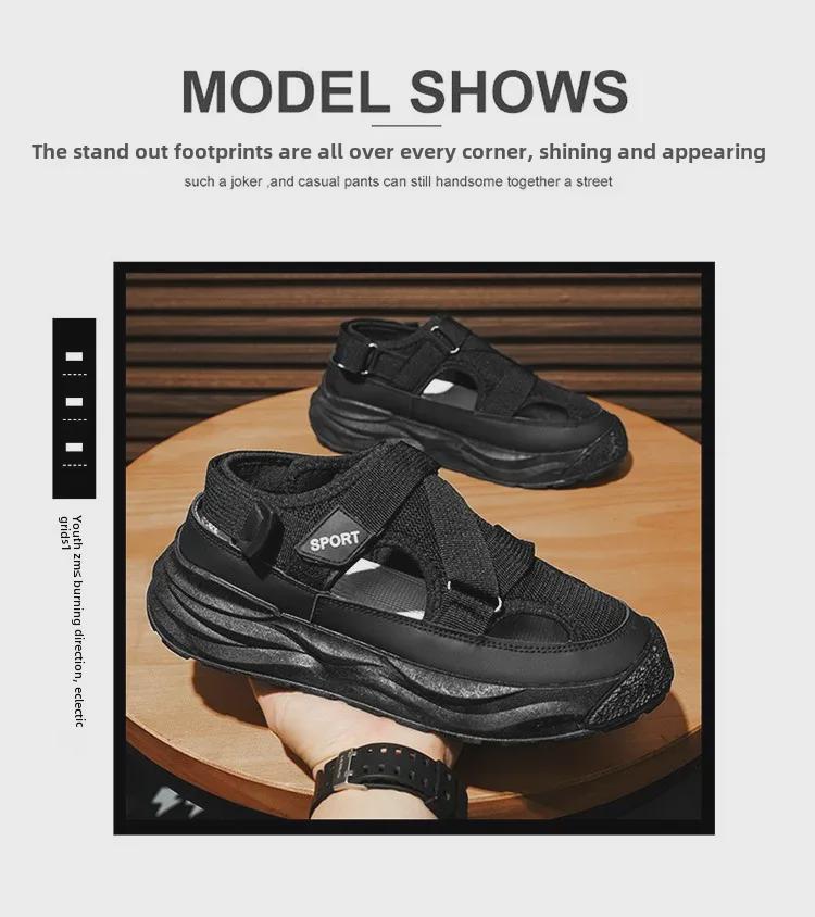 Мужские дышащие летние модные сандалии с ремешками на липучках - повседневные пляжные тапочки