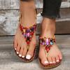 Летние босоножки в стиле бохо с застежкой-молнией женские 2024 г., пляжные сандалии на плоской подошве с бисером, женские сандалии больших размеров, нескользящие гладиаторские сандалии