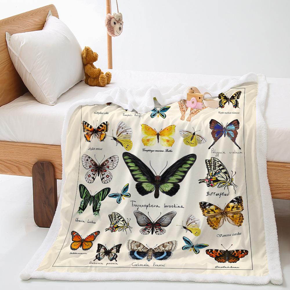 Specimen lamb wool blanket butterfly plant animal mushroom dinosaur 2D digital print blanket