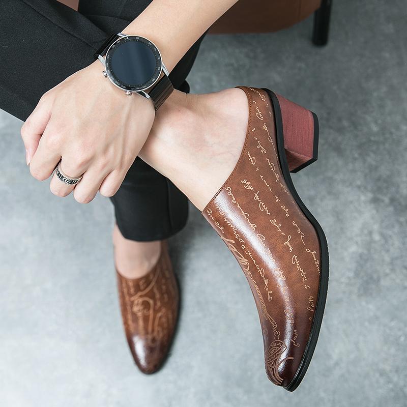 Мужские туфли-мулы, черные кожаные сабо, летние туфли, удобные повседневные туфли с открытой спиной и полуботинками, увеличивающие высоту каблука