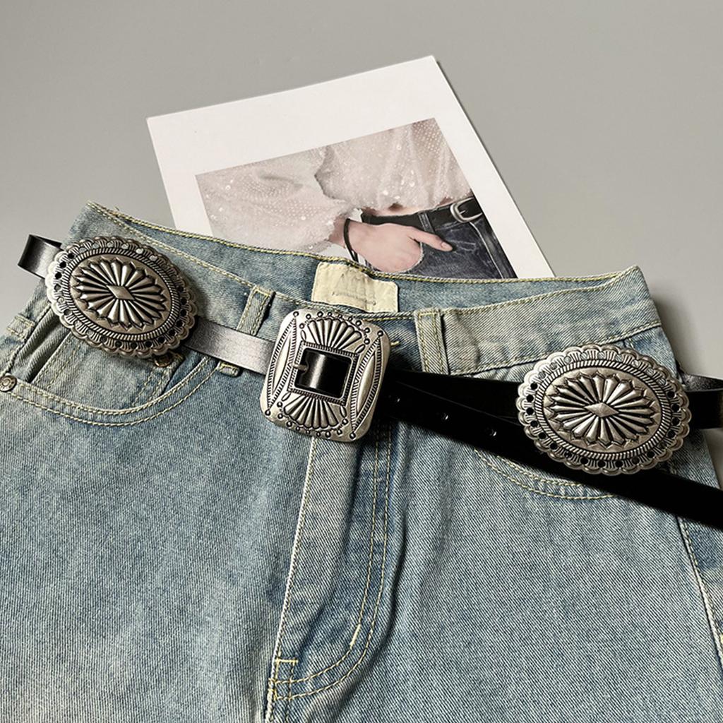 Creative Adult Waist Belt with Adjustable Carved Floral Buckle Waistband PU Waist Belts for Women Universal Jeans Belt