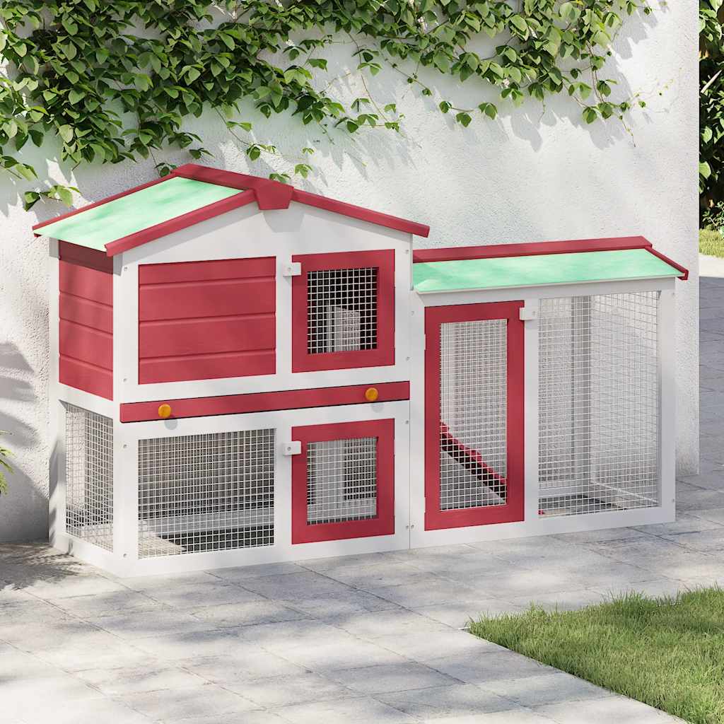 Large Rabbit Hutch Red and White 145 x 45 x 84 cm Wood