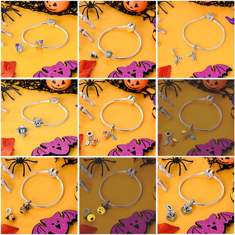 Copper Charms Luminous Pumpkin Skull Beads For Dangle Diy Gift Halloween Series Charms