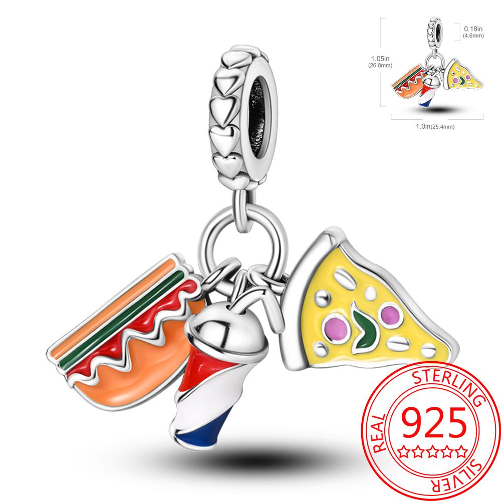 Delicious Food Copper Doughnut Cake Dessert Fruit Fine Wine Bead Pendant Fit Bracelet Necklac Boutique Jewelry Gift