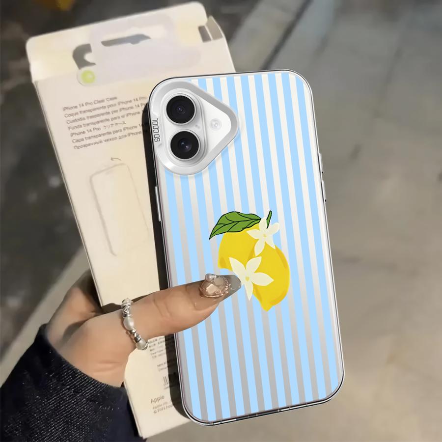 Чехол-накладка с рисунком "Лимонная прохлада в полоску" для iPhone 17 Pro Max XS 15 Plus 14 16 13 Pro Air XR 11 12