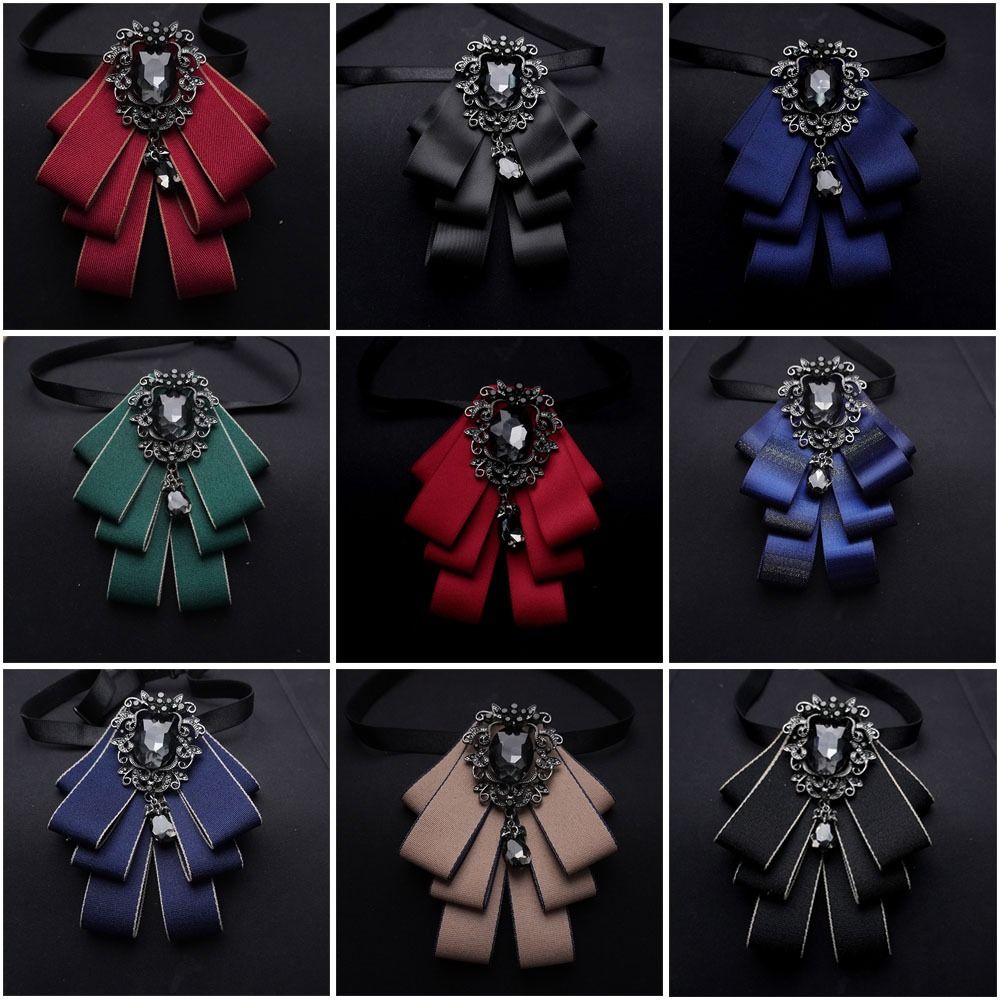 Crystal Bow Tie Polyester Collar Flower Brooch Accessories Corsage Pin Blouse Decoration