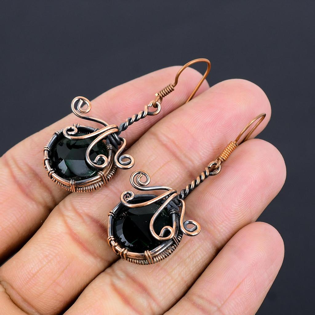 Ювелирные изделия из драгоценных камней Зеленого Турмалина, Серьги, обернутые медной проволокой 999 пробы, Удивительные серьги с Турмалином, Дизайнерские украшения ручной работы для женщин