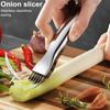 Луковица-резак из нержавеющей стали с несколькими лезвиями и защитным чехлом, эргономичная ручка. Эффективный кухонный инструмент для домашнего приготовления пищи.