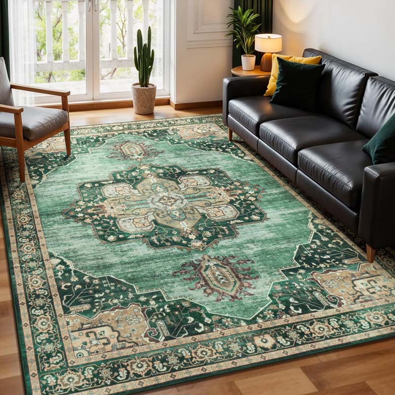 Gray Tone Persian Pattern Living Room Large Carpet Black White Gray Retro Persian Worn Texture Anti-slip Rug for Home Decor