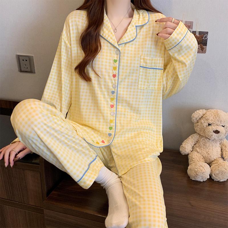 Japanese sweet two-dimensional girl style ins imitation cotton pajamas casual loungewear long sleeves trousers two-piece set