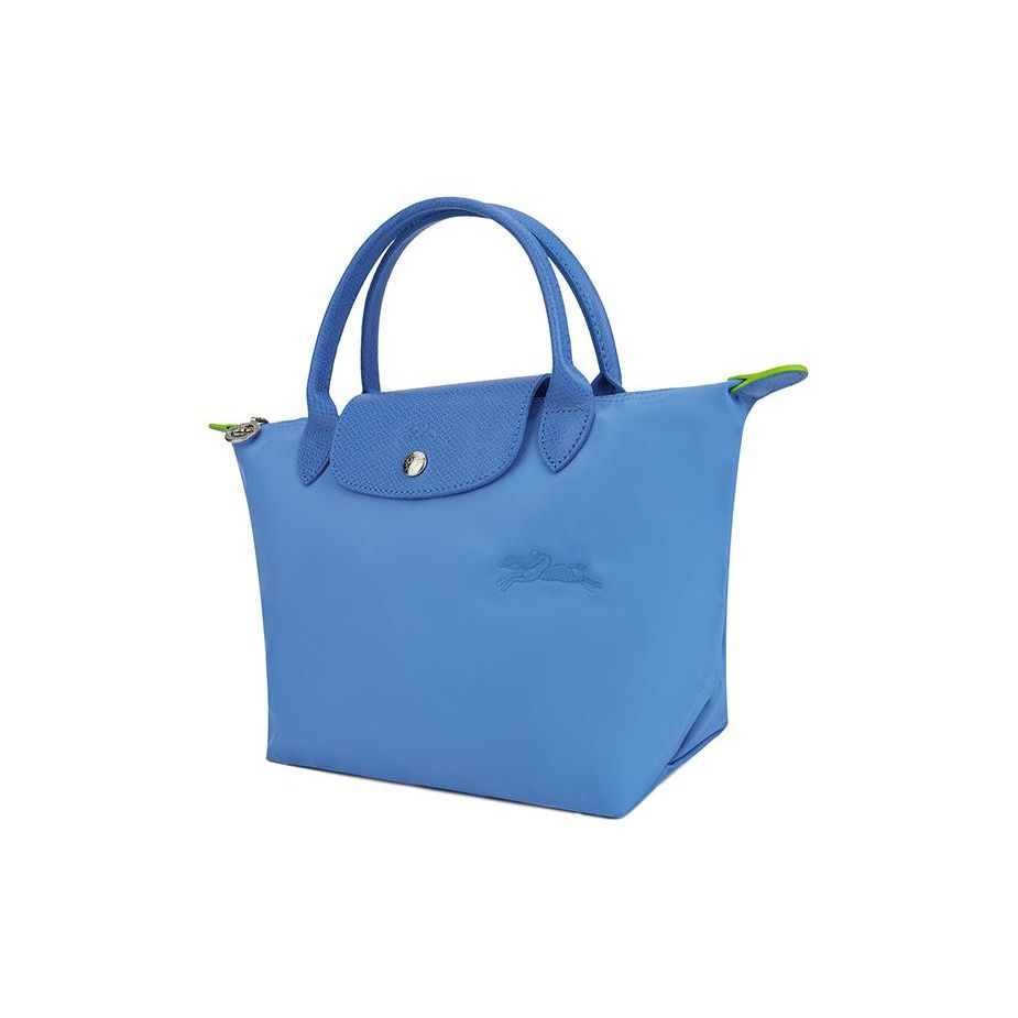 Longchamp Le Pliage Green Однотонная с кнопкой Складная отделка Холщовая сумка-тоут из переработанного материала Маленькие женские сумки-тоут Синий василек L1621919P82