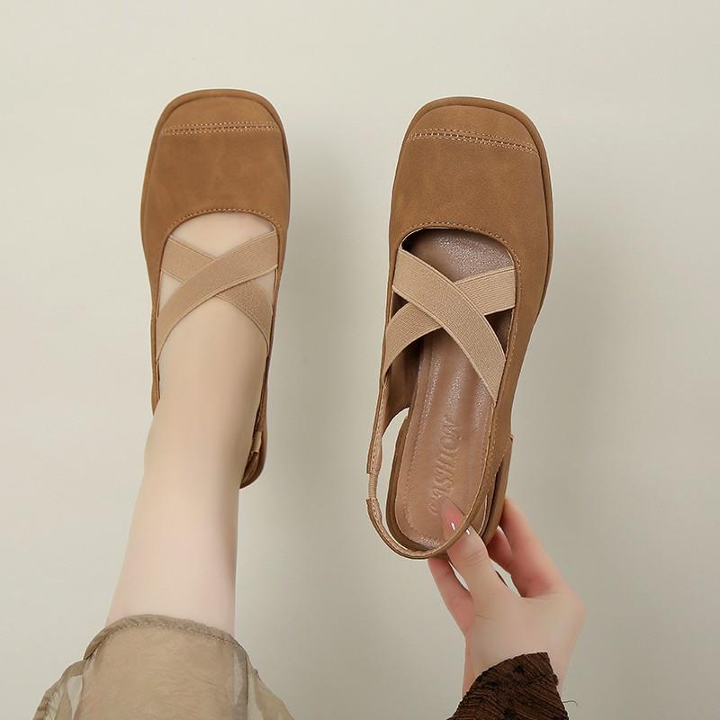 Сандалии с закрытым носком, модная женская обувь, женские модельные туфли, туфли на среднем каблуке с квадратной головкой, сандалии для свадебной вечеринки, повседневная обувь, лето 2024 г.