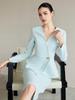 Women's Spring Blue Collarless Suit Skirt Set: Elegant Formal Wear for High-End Interviews and Work.