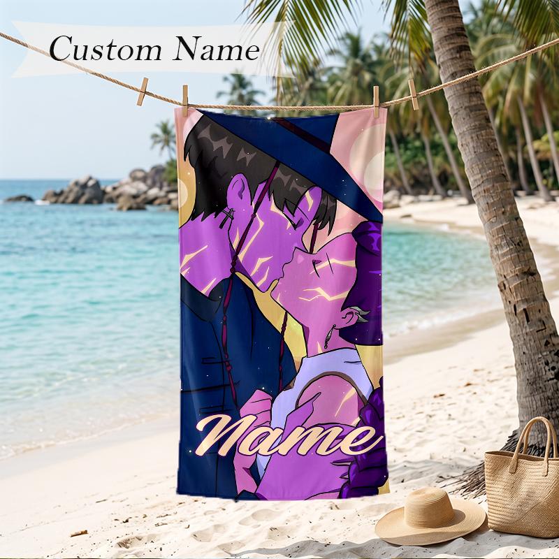 Rumi & Jinu Custom Name Printed Beach Towel Personalized Soft Towel For Swimming Beach Travel