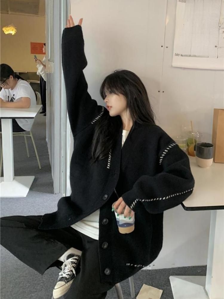 Весенние и осенние кардиганы «Ленивый ветер» Мягкий восковой сладкий свитер в студенческом стиле Свитер-кардиган Студентка Корейский стиль Свободная одежда Верхнее пальто