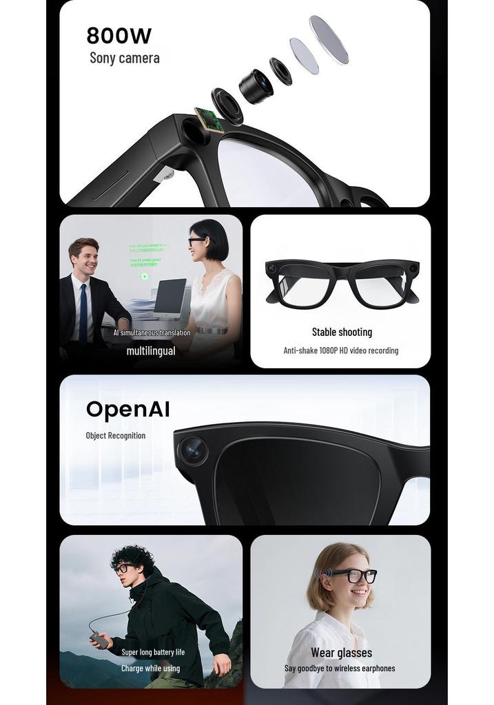 Cross-border E03C Smart Glasses: 800MP, Anti-shake, AI Translation, Image Recognition, Electrochromic Features