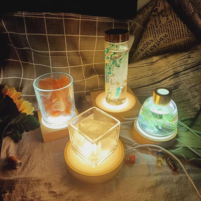 1/2/4Pcs Round Wooden LED Night Light Base for Decorative Holder Display Stand For Crystals Glass Ball Decor Art Ornament