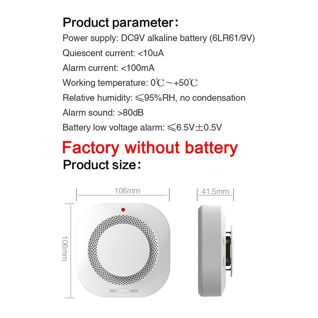 Tuya WiFi Intelligent Smokes Alarm Household Fire Smokes Sensors Mobilephone APP Notification Warning Kitchen Bedroom