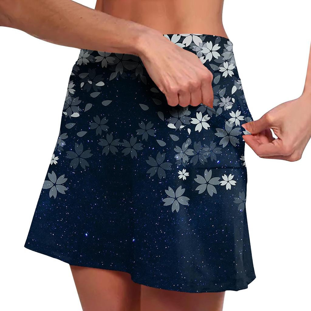 Женские эластичные брюки для йоги, спортивные шорты с принтом, легкая юбка с высокой талией и карманами
