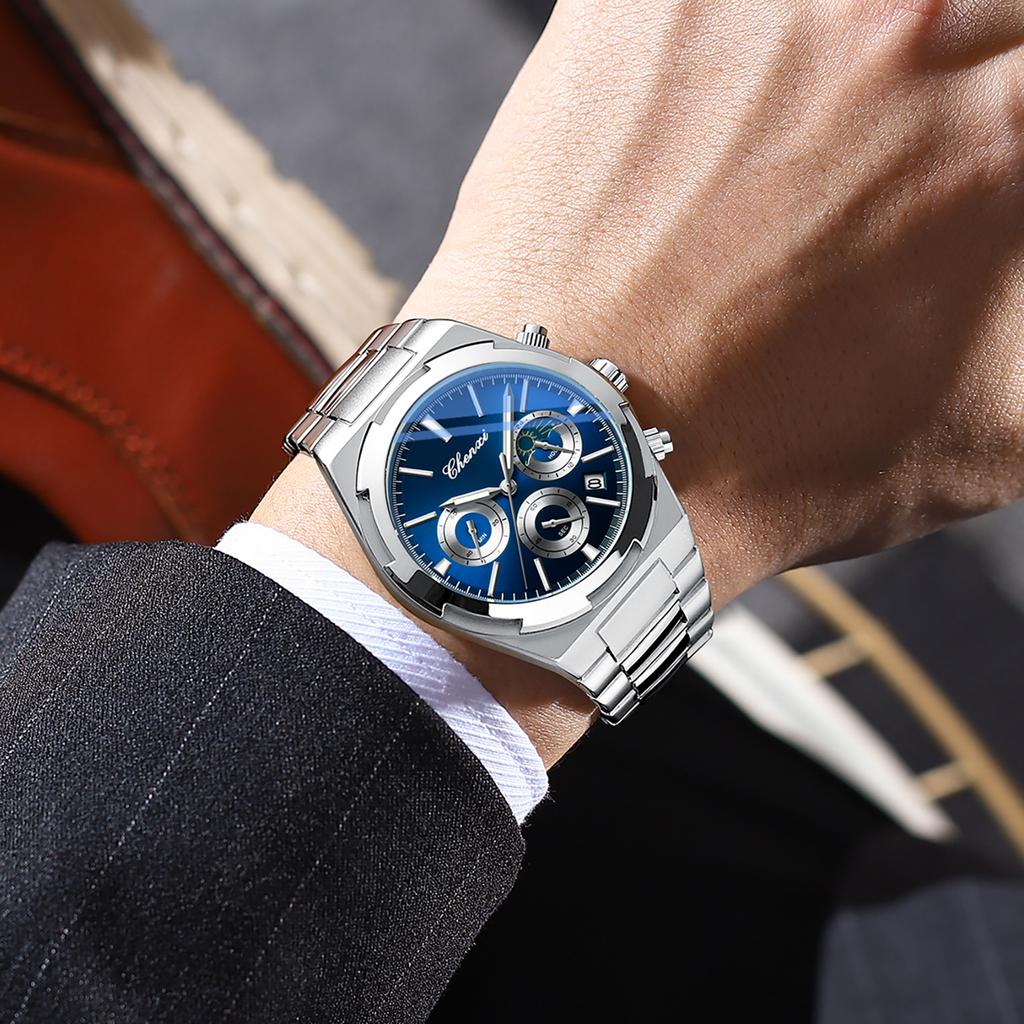 Мужские наручные часы деловые водонепроницаемые мужские часы с подсветкой даты из нержавеющей стали кварцевые мужские часы-хронограф