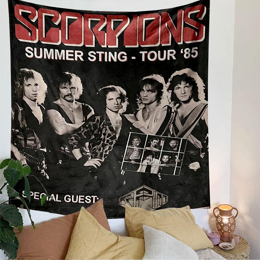 Scorpions Summer Sting Tapestry Wall Hanging, 1985 Rock Tour Poster Art, Retro Wall Decor for Bedroom Living Room Dorm