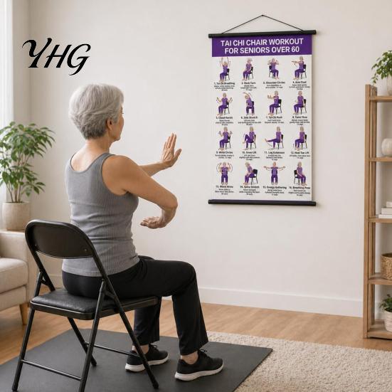Wellness Gift for Seniors Tai Chi Training Hanging Scroll Poster, Sitting/Walking Movements Guide, Large Size Movement Guide High Definition
