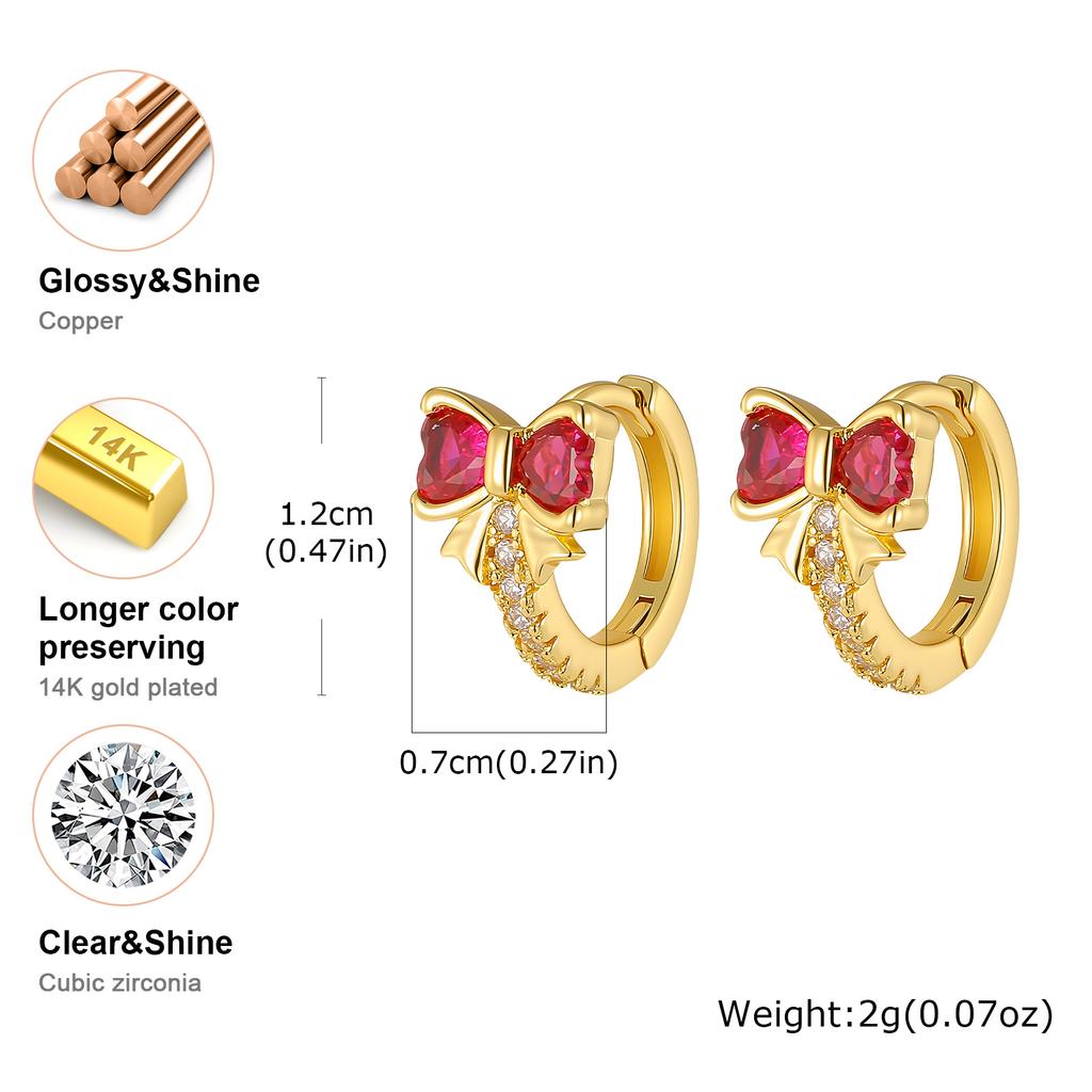 Vnox Gold Color Bow Zirconia Earrings For Women,Trendy Party Jewelry Colorful Crystal Ear Accessories Valentine's Day Gift