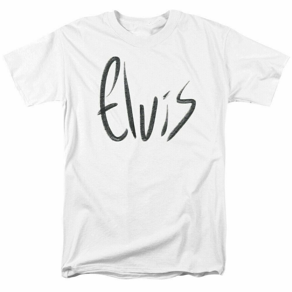 26 Elvis Presley Sketchy Name T Shirt Licensed Rock N Roll Music Band Tee White Unisex T-Shirt