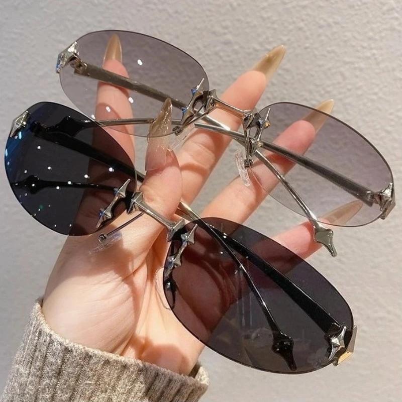 Fashion Frameless Sunglasses For Women Retro Decoration Star Eyeglass Oval High-End Luxury Decoration Design Sun Glasses