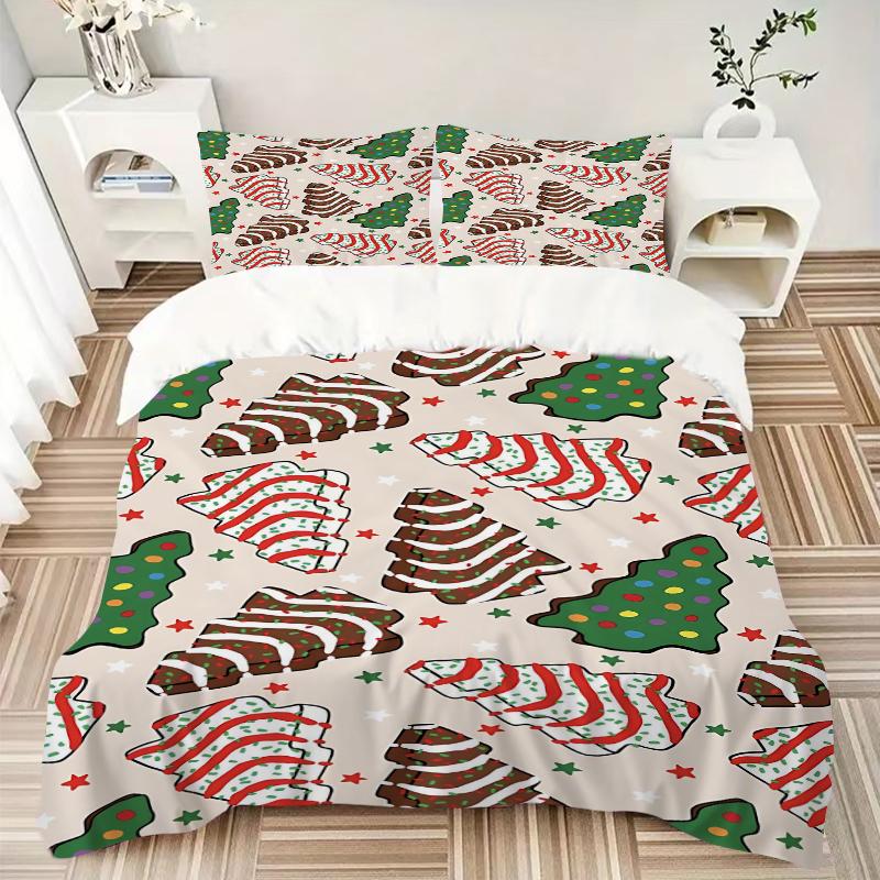 3Pcs Christmas Tree Bedding Set Quilt Cover Pillowcase Home Christmas Halloween Gift 1 Duvet Cover 2 Pillowcase S176