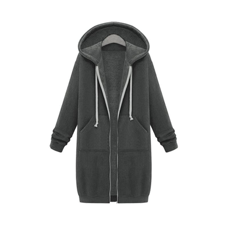 Autumn and Winter Women's Plus Size Hooded Long Sleeve Sweatshirt Mid-Length Jacket