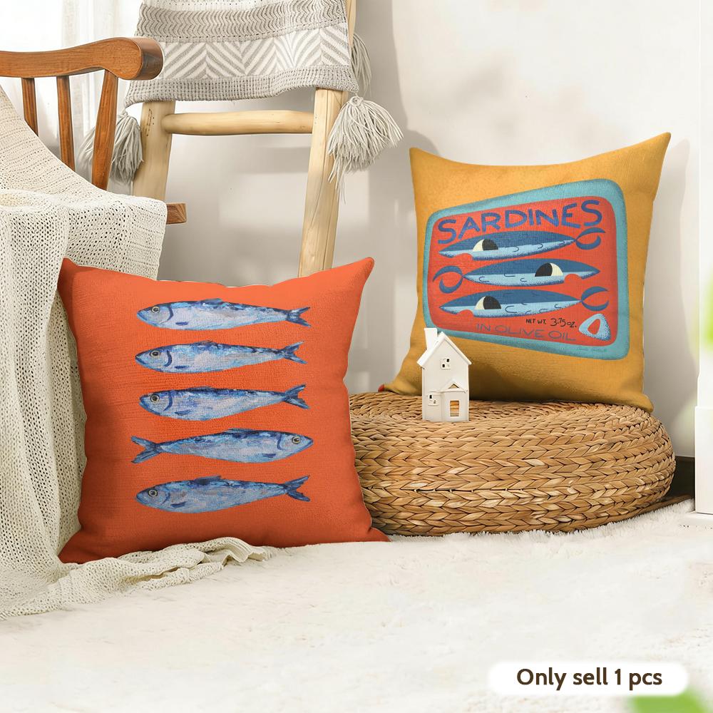 Sardines Art Cushion Cover Natural Linen Organic Fabric DoubleSided Printing Couch Pillow Covers Home Decor