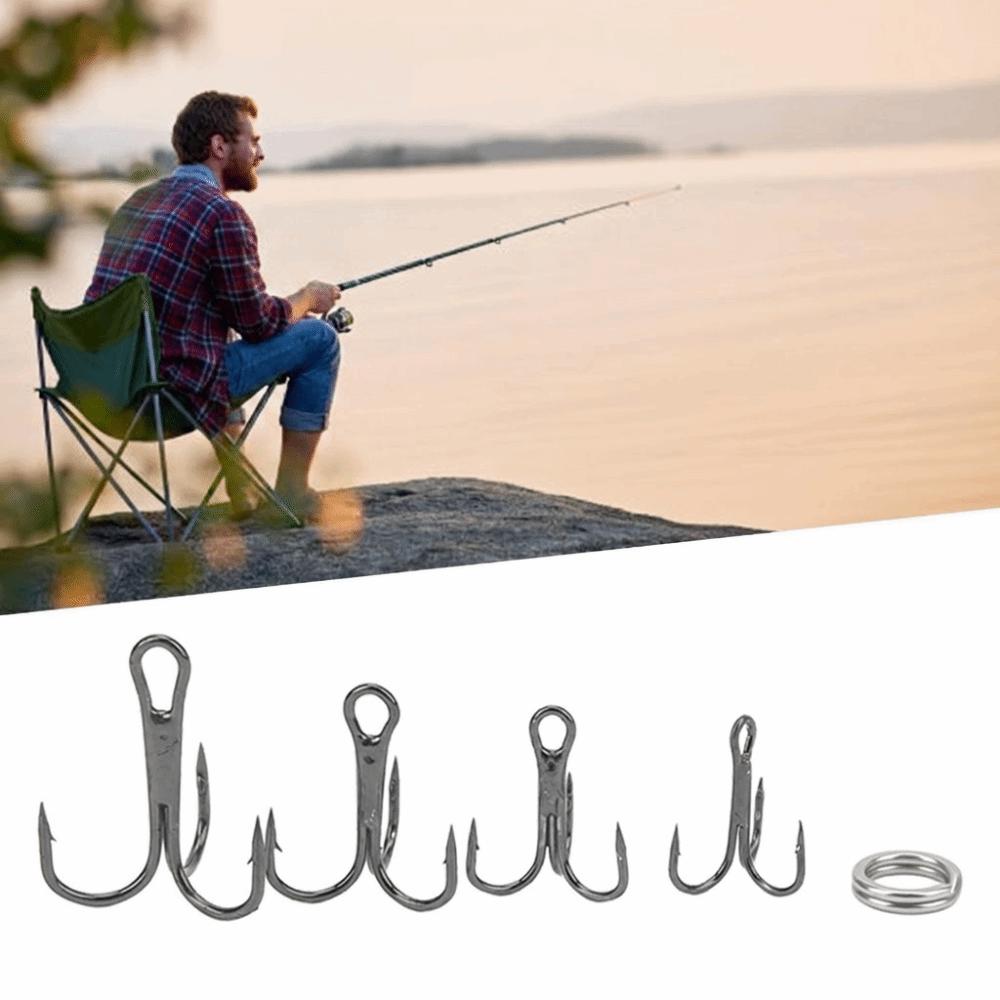 100PCS with Double Split Rings Triple Barbed Hooks Strong Sharp Barbed Hook Set  Freshwater Fishing