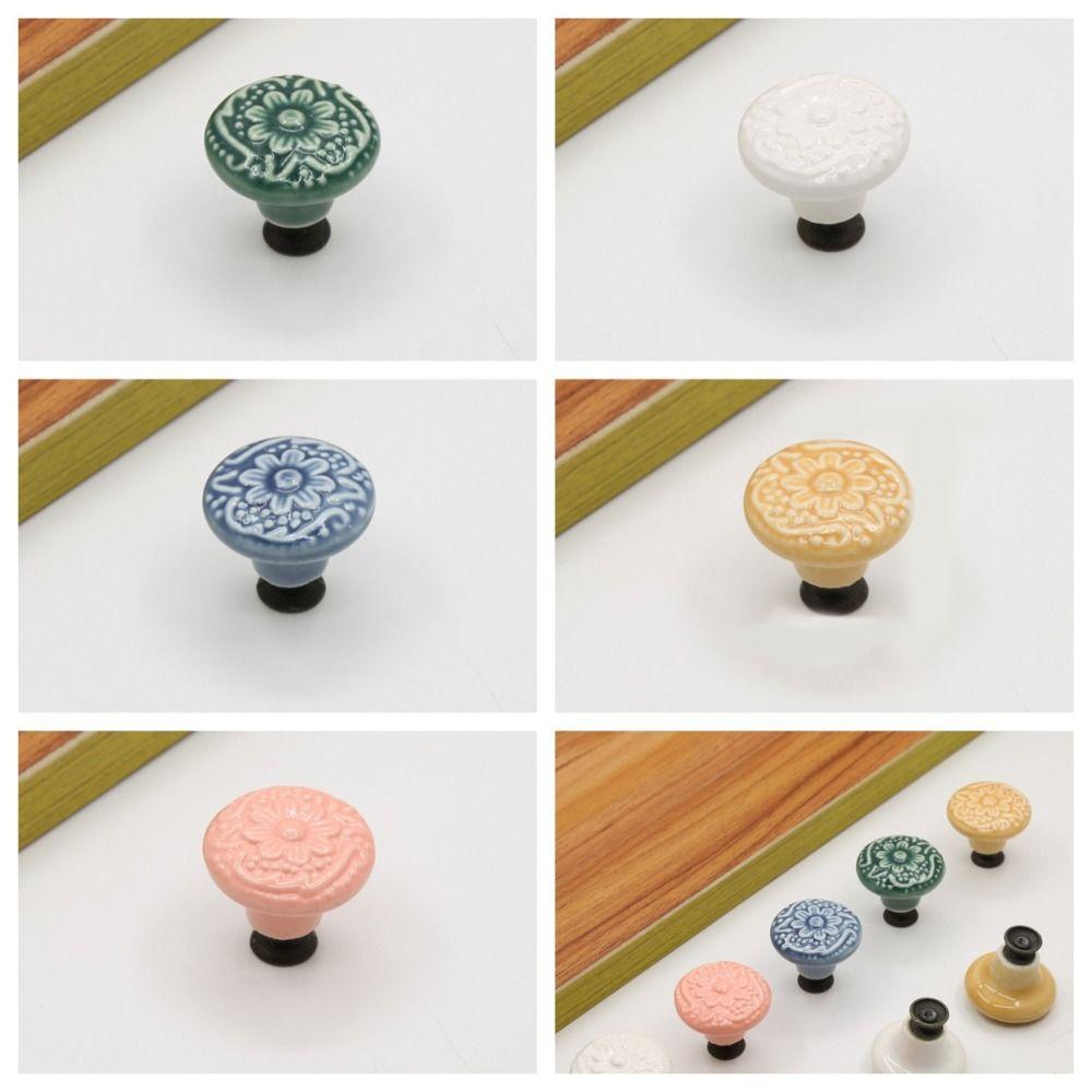 Pull Handles Door Knob Single Hole Cabinet Knob Relief Ceramic Knob Cupboard