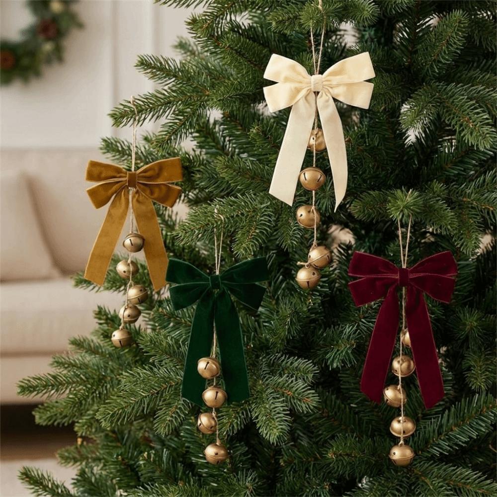 Antique Gold Bells Christmas Bow Bell Ornament Christmas Tree Hanging Bells Holiday Window Decor