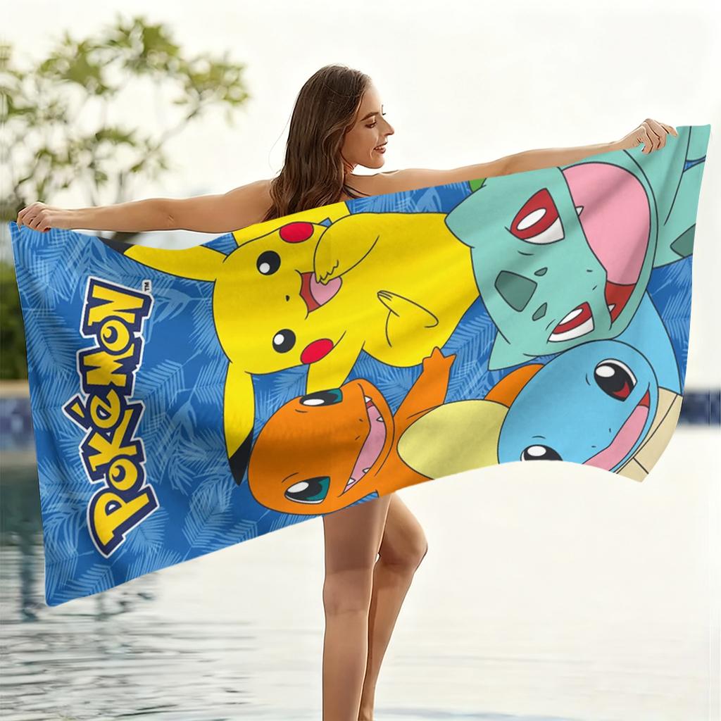 Пляжное полотенце Pokemon Пикачу и Стартеры, Детское мультяшное пляжное полотенце, Мягкое, Впитывающее, Быстросохнущее полотенце для пляжа, бассейна, путешествий