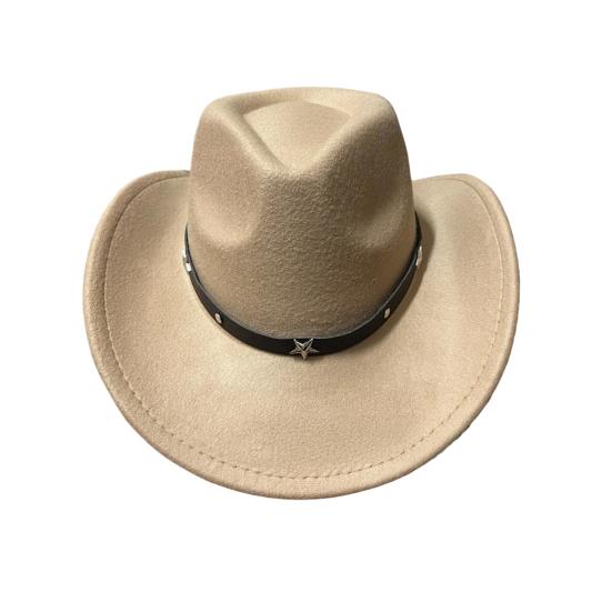 Западная ковбойская шляпа для женщин и мужчин, широкополая пляжная шляпа ковбойки, фетровая шляпа федора с лентой со звездой