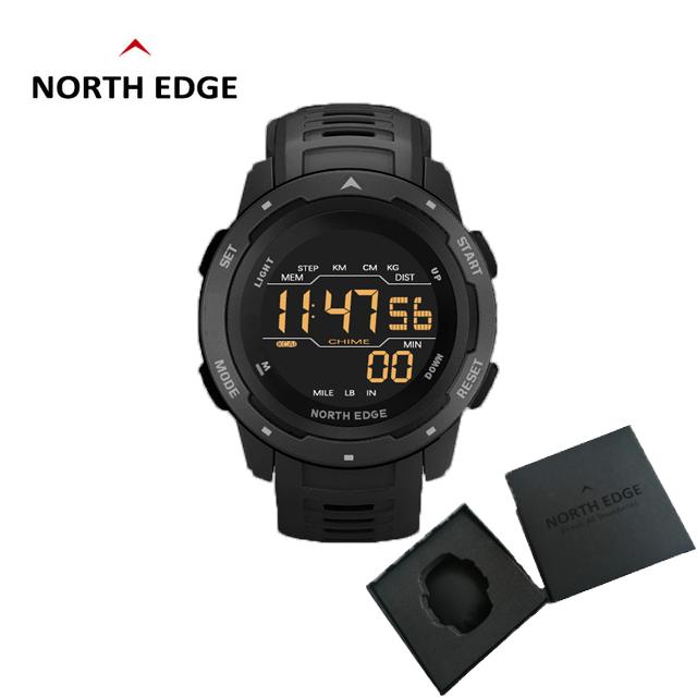 NORTH EDGE Mars Мужские цифровые часы Мужские спортивные часы Водонепроницаемые 5 бар Шагомер Калории Секундомер Ежечасный будильник