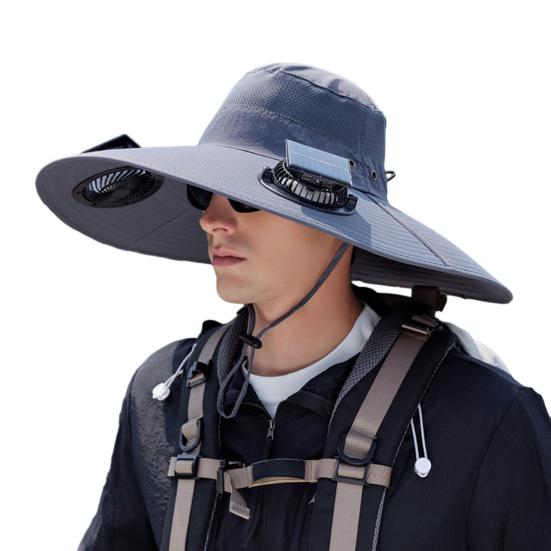 Широкополая шляпа для активного отдыха с вентилятором на солнечной батарее с двумя режимами работы, 3 скорости, для пешего туризма, велоспорта, рыбалки