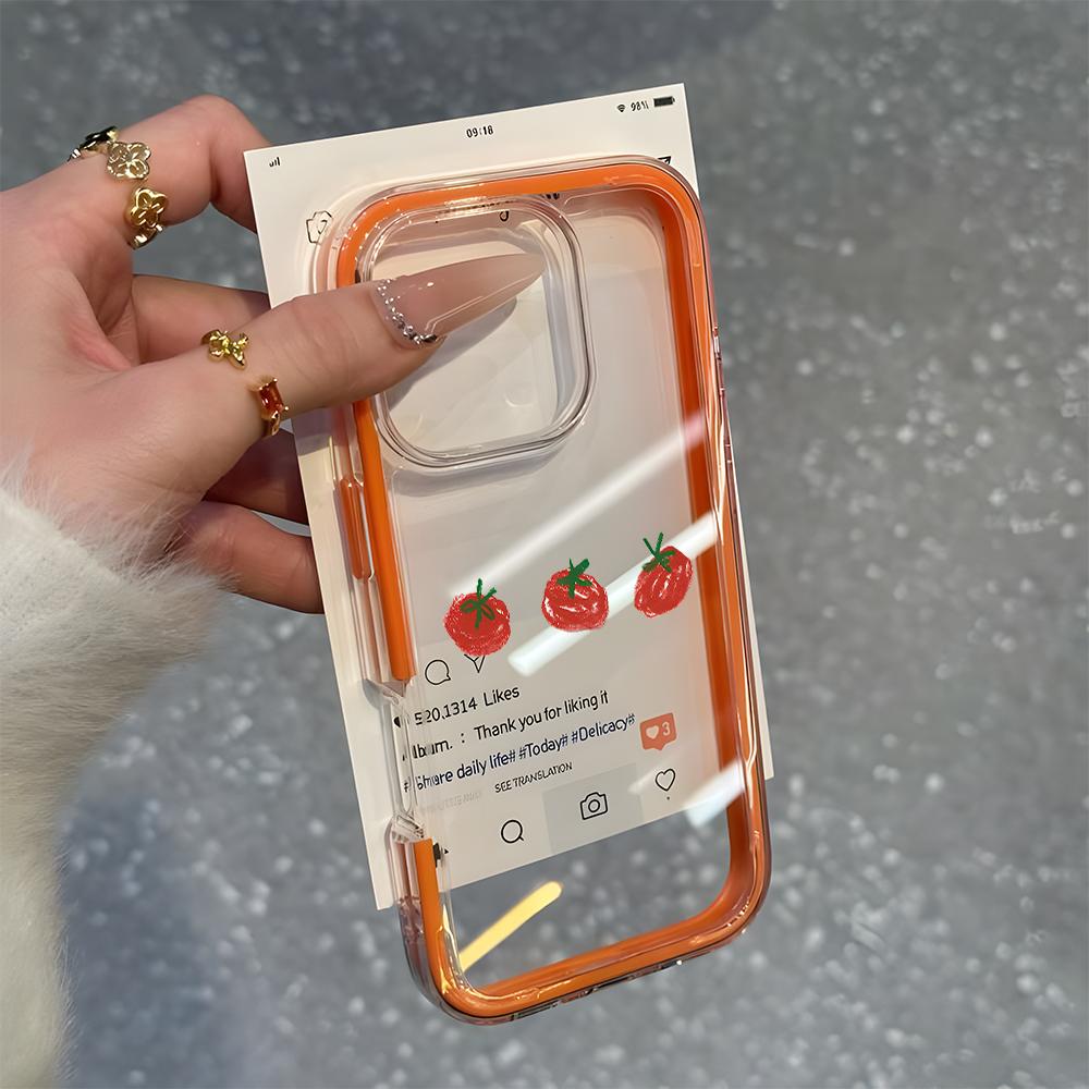 Милый Чехол Для Телефона С Рисунком Помидоров Для iPhone 11 12 13 14 15 16 17 Pro Max Plus 17 Air 2 в 1 Конфетный Цвет Прозрачный Силиконовый Мягкий Чехол
