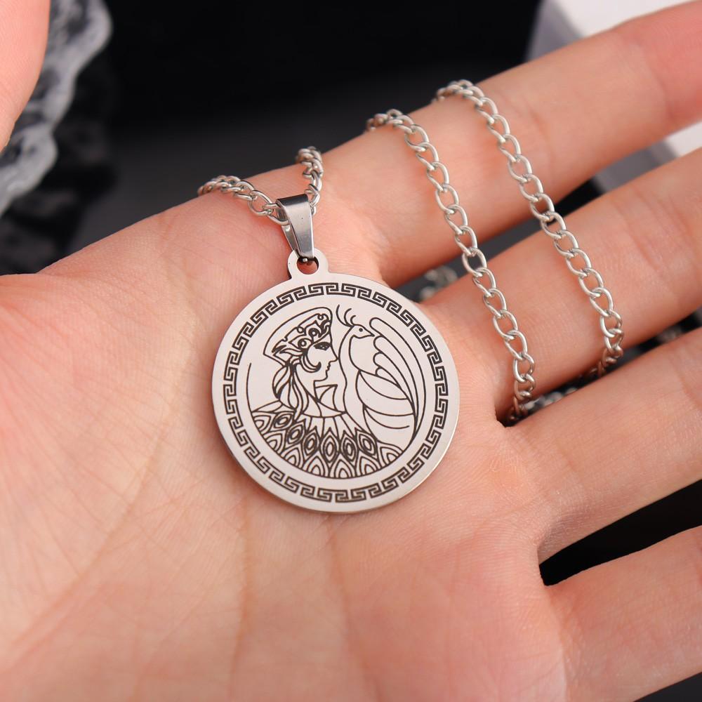 European and American Titanium Steel Hera, Queen of the Ancient Greek Gods, Round Brand Long Necklace
