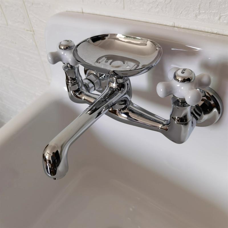 Tuqiu Bathroom Basin Faucet Wall mounted Hot and Cold Ceramica handle Europe Style Sink Mixer with Soap Dish