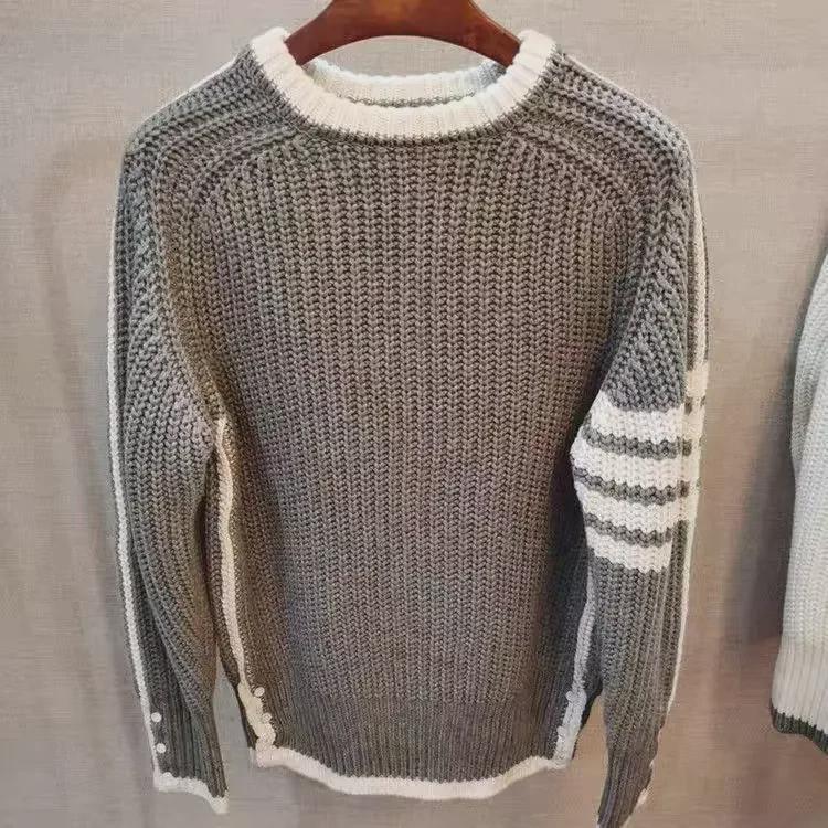 Свитер с круглым вырезом и четырьмя полосками в гонконгском стиле: Модный весенне-осенний универсальный повседневный пуловер-кардиган