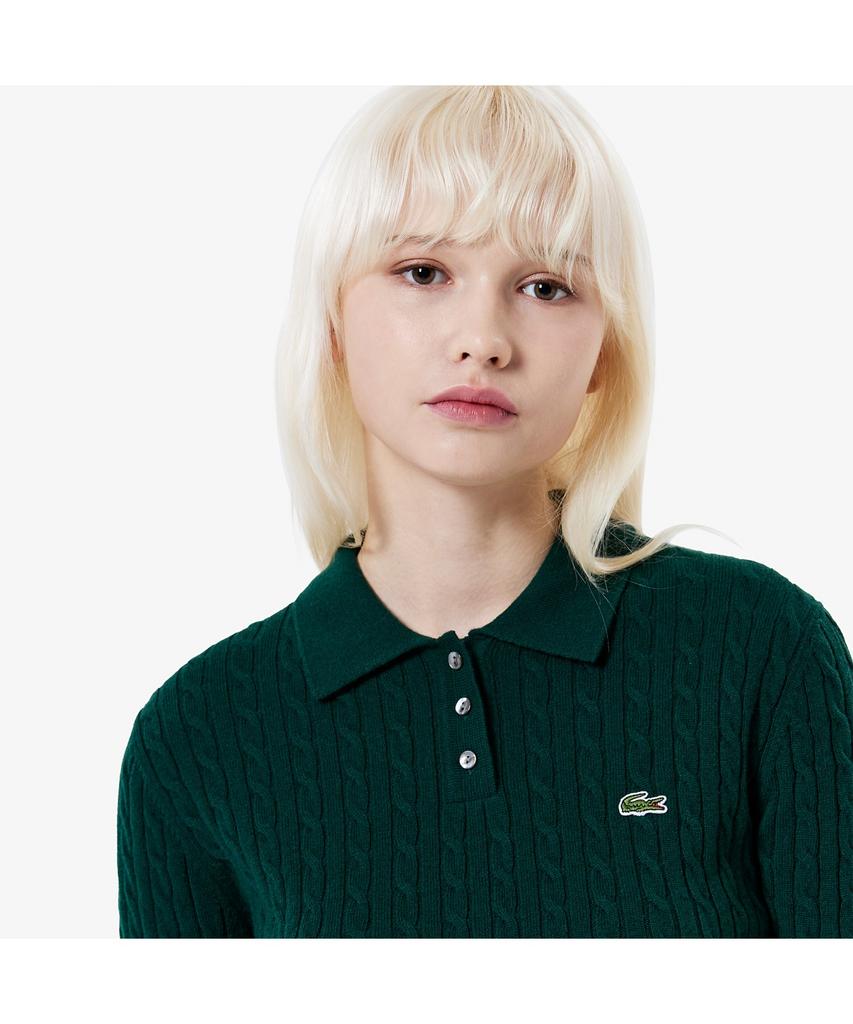 LACOSTE Women'S Cable Long Sleeve Polo Sweater Af207E-55N Yzp